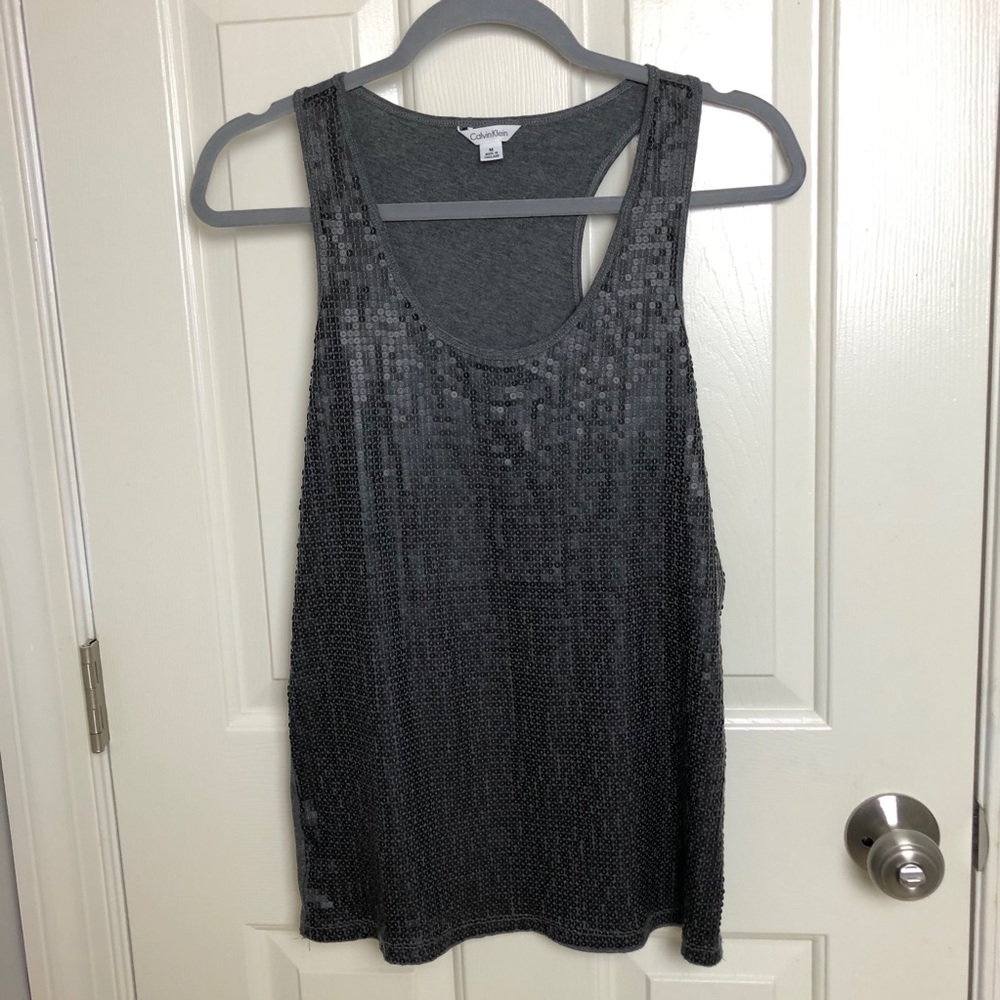Calvin Klein Grey Sequined Racerback Tank Top